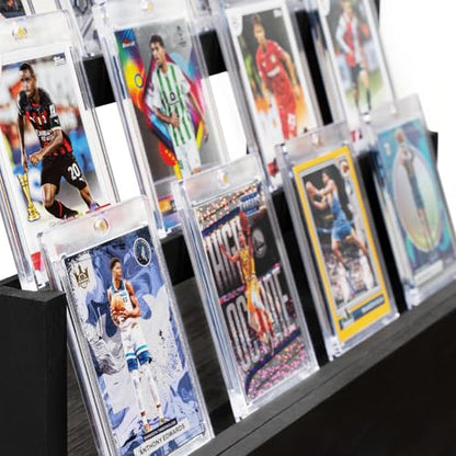 Emfogo Trading Card Display, 3-Tier Card Display Case with Custom Drawer, Wood Graded Card Display with Supporters and Dividers, Sports Card Display Case for Collection (Black) - color: Black
