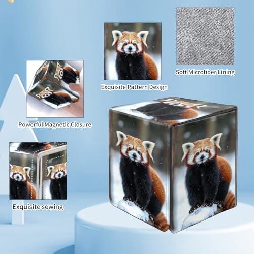 Card Deck Box for MTG Commander,Collectible Trading Storage Box Fits 120+ Single Sleeved Cards Magnetic Case PU Leather for Magic Commander TCG CCG MTG,Cute Raccoon Snow - color: Cute Raccoon Snow