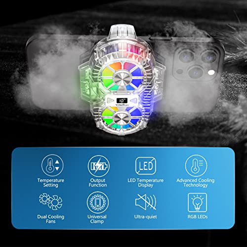 TRILINK Phone Cooler for Gaming with Dual Cooling Fans - Advanced Phone Cooling Technology - RGB LEDs - Ultra-Quiet - Output Function - LED Temperature Display for Android iPhone iOS Game Radiator