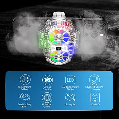 TRILINK Phone Cooler for Gaming with Dual Cooling Fans - Advanced Phone Cooling Technology - RGB LEDs - Ultra-Quiet - Output Function - LED Temperature Display for Android iPhone iOS Game Radiator