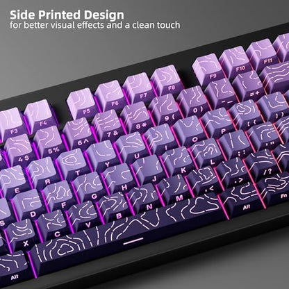FunHub Shine Through PBT Keycaps - Purple Gradient Topographic Backlit Keycaps Set 133 Keys 60 65 75 100 Percent Cherry Profile,Side Printed Double Shot RGB Key Caps for MX Switches Gaming Keyboard - color: Purple