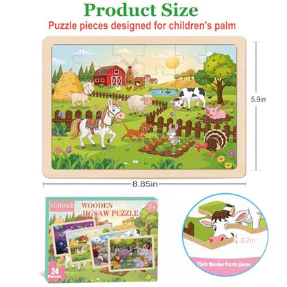 Puzzles for Kids Ages 4-6, 24 Pcs Wooden Farm, Animals, Space, and Emergency Vehicle Jigsaw Puzzles for Kids Ages 3-5, Preschool Educational Puzzles Boards Toys Gifts for 3 4 5 6 Boys Girls - color: Farm, Animals, Space, Emergency Vehicle