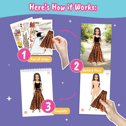 Sticker Dress Up Book for Girls – Summer Holiday Fashion | Activity book teaches fashion design with guides and stickers. Includes dress-up games and creative play. (ages 5 and up.) - color: Sticker Dress Up - Summer Holiday