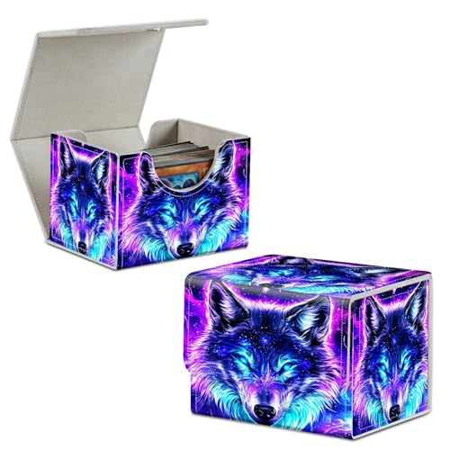 Purple Galaxy Wolf Card Deck Box Trading Cards with Strong Magnet Commander Deck Box Card Storage Box Magic Premium Card Storage Box Case Cover for TCG CCG Magic Cards - color: Purple Galaxy Wolf, size: A Card Deck Box