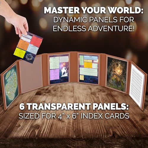 CASEMATIX Miniature DM Screen - 6-Panel Faux Leather Mini Game Master Screen for TTRPGs, Compact DND DM Screen for Better Player Connection Tabletop RPG Sessions with Low-Profile Design, Brown - color: Brown