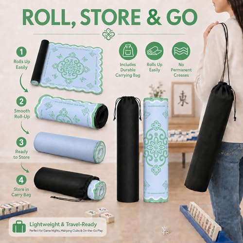 Neoprene Mahjong Mat for Table, 32 x 32 Inch Square Mahjong Table Mat with Carrying Bag, Non Slip Rubber Backing, Noise Reducing Game Mat for American Mahjong, Dominoes, Cards, Board Games (Green) - color: Green