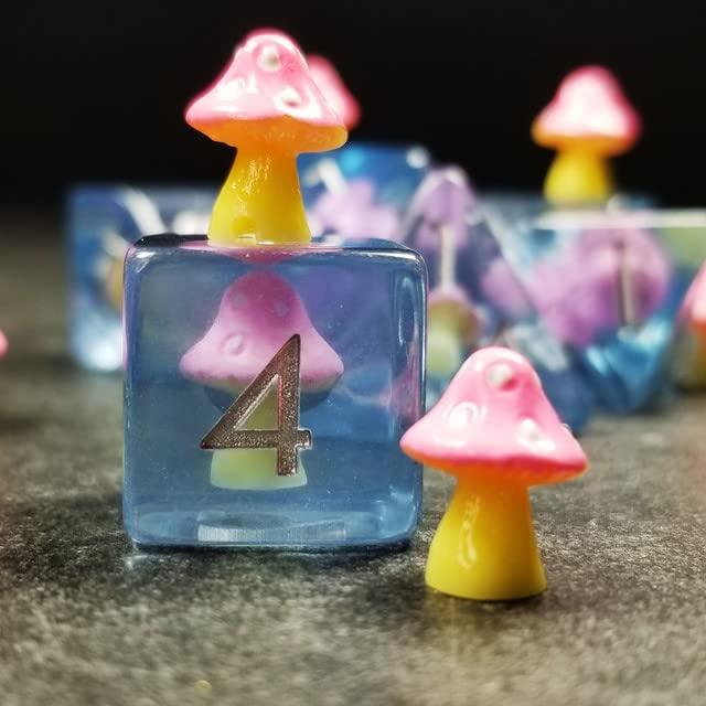 Sage's Portal Familiars and Reagents Resin DND Dice Set Polyhedral Dice Set for Dungeons and Dragons RPG Tabletop TTRPG (Pink Magic Shrooms) - color: Pink Magic Shrooms