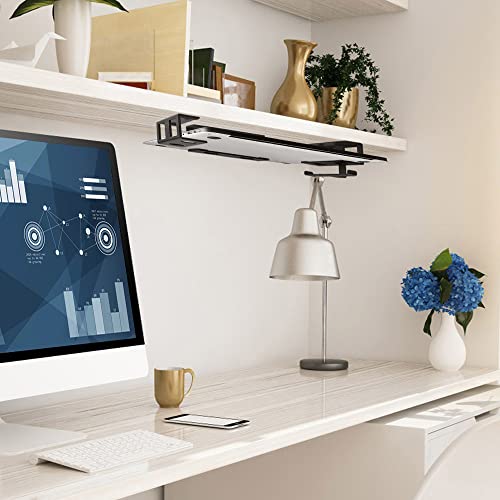 IFCASE Under Desk Laptop Mount & Headphone Holder with Adhesive & Screw, Hard Aluminum Under Table Desk Holder for Laptop, Mac mini, MacBook Pro (Black) - color: Black