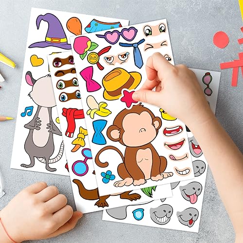 15 Sheets Make Your Own Animal Stickers for Kids Girls Boys Toddlers Face Decal Set Pack Custom Waterproof Decals Party Favors Craft Sticker Books Supplies Decoration Creativity