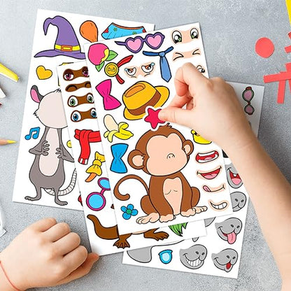 15 Sheets Make Your Own Animal Stickers for Kids Girls Boys Toddlers Face Decal Set Pack Custom Waterproof Decals Party Favors Craft Sticker Books Supplies Decoration Creativity