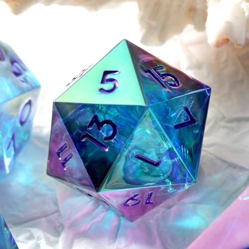 Iridescent Plating DND Dice, DNDND Handmade Resin Sharp Edge D&D Die with Gift Case for Dungeons and Dragon Tabletop Games (Iridescent Plating Green & Blue) - color: Iridescent Green and Blue