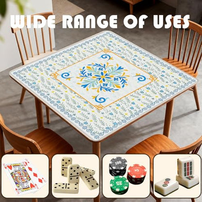 Blue and Yellow Chinoiserie Floral Mahjong Mat 31.5 x 31.5 in, Abstract Art Chinese Non-Slip Noise Reduction Gaming Mat for Table American Mahjong Poker Board Games Card Games Dominoes - color: Blue Yellow Abstract Floral Pattern Mahjong Mat