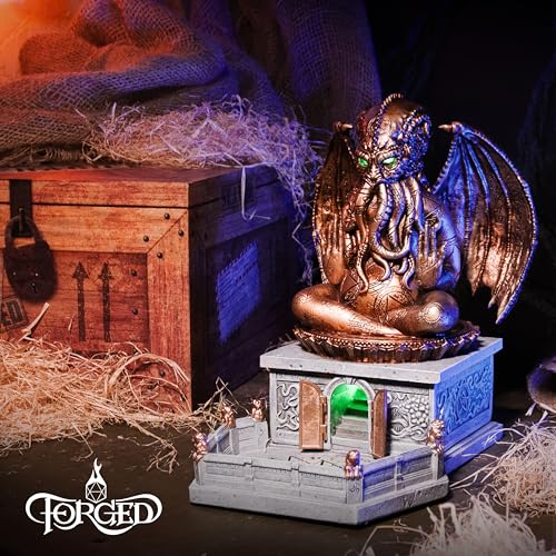 Forged Dice Co. Call of Cthulhu Idol Dice Tower - Hand Painted Resin Dice Roller and Dice Rolling Tray with LED Lights - Compatible with DND Accessories and Polyhedral Dice - Licensed By Chaosium Inc.