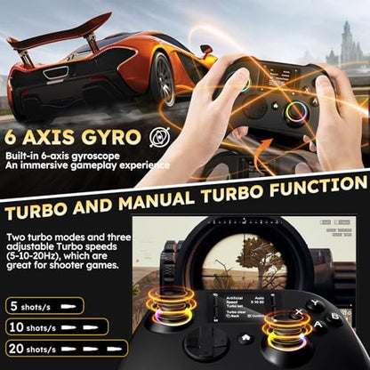Interactive Screen Wireless Gaming Controller for PC/PS4/Switch/Android/iOS, Gamepad with Phone Clip for Gamers,4 Programmable/Turbo/6-axis Gyro/Dual Vibration/RGB Lighting/Wake-up/Share/Wake-up - color: Black