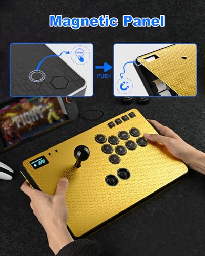 Haute42 Leverless Controller Arcade Stick: Magnetic Arcade Stick CAS with RGB ,Premium Aluminum Haute42 CAS Fightstick for PC/PS3/PS4/Switch Game with Lock Button Support Hot Swap & SOCD（Gold）
