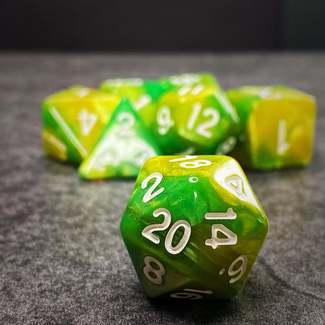 Sage’s Portal Stones DND Dice Set Acrylic Opaque 7-PC Polyhedral DND Dice Set for Dungeons and Dragons D&D Sage’s Cantrips RPG Tabletop TTRPG (Green/Lime) - color: Green/Lime