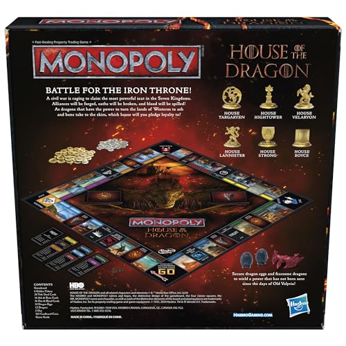 Monopoly House of the Dragon Edition Board Game | Based on the Hit TV Series | Ages 17 and Up | 2 to 6 Players | Strategy Games (Amazon Exclusive)