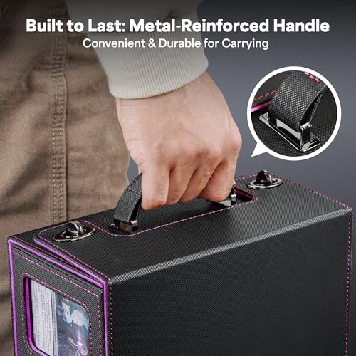 Kabinka Commander Deck Box for MTG with Handle, Multi Deck Case | with Large Dice Tray Fits 400+ Double-Sleeved Cards, 5 IN 1 TCG Card Storage Box, 35PT Card Holder (Black Purple) - color: Black Purple