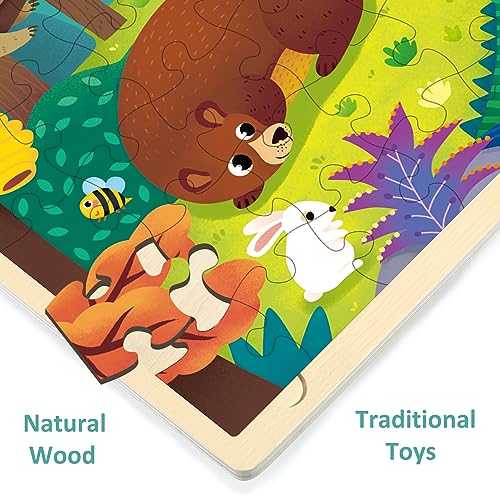 48 Piece Puzzles for Kids Ages 4-8, Forest Animals Wooden Jigsaw Puzzles for Toddlers 4 Year Old, Preschool Educational Puzzle Ages 3-5 with Tray - style: 48 Piece