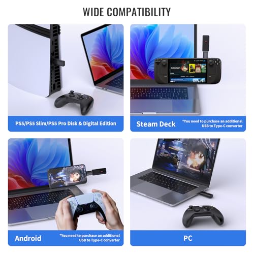 JDDWIN LED Wireless Gaming Controller for PS5 PS5 Bluetooth Wireless Controller Adapter