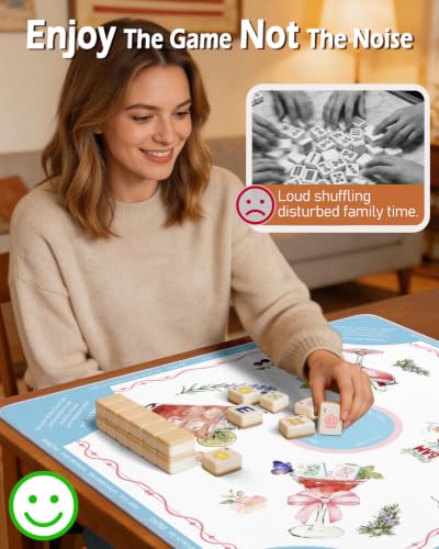 Mahjong Mat Table with Rules Mah Jong Mat Neoprene Travel Chinoiserie Floral Majong Learning Mat Instructions Mahjong Gifts Women Unique Non-Slip Rubber Pad, 31.5" x 31.5", Cocktail - color: Cocktail, size: 31.5" x 31.5"