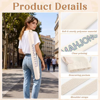 35 Inch Long Mahjong Mat Bag Waterproof Mahjong Mat Storage Carrying Bag Double Strapped Polyester Drawstring Lightweight Holder for Board Games Storage-mat Not Included(White) - color: White