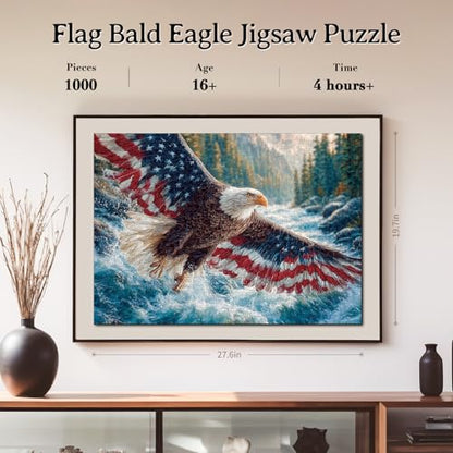 1000 Piece Puzzle for Adult, Flag Bald Eagle Square Jigsaw Puzzle-26.6 in | Jigsaw Puzzle 1000 Pieces, Impossible Challenging Fun Puzzle for Adult, Unique Difficulty Jigsaw Puzzle for Birthday Gift - color: Flag Bald Eagle 2