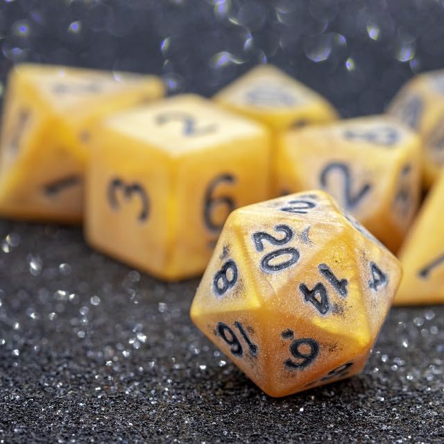 Sage’s Portal Stones DND Dice Set Acrylic Opaque 7-PC Polyhedral DND Dice Set for Dungeons and Dragons D&D Sage’s Cantrips RPG Tabletop TTRPG (Ancient Gold Stone) - color: Ancient Gold Stone