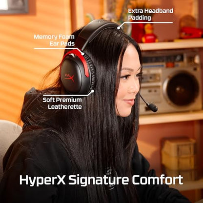 HyperX Cloud III S – Wireless Gaming Headset, 2.4GHz, Bluetooth, Battery Life up to 120 Hours 2.4GHz / 200 Hours Bluetooth, 53mm Angled Drivers, 10mm Detachable Mic, Customizable – Black/Red | Up to 120h and 200h, 53mm Angled Drivers, Detachable 10mm Boom