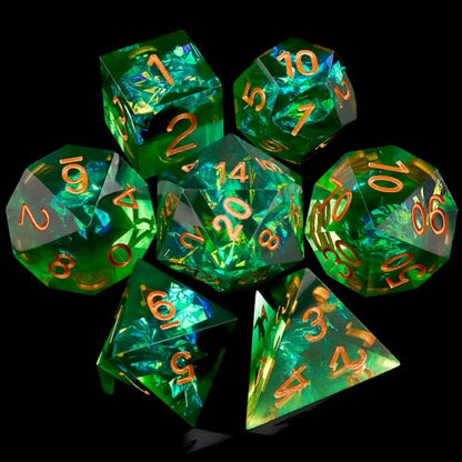 Haxtec Sharp Dice Resin DND Dice Set Polyhedral D&D Dice for Roleplaying Dice Games Compatible with Dungeons and Dragons Gifts - color: Green Gold
