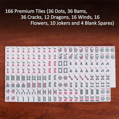 American Mahjong Tile Set, 166 Premium White Tiles, 4 All-in-One Color Rack/Pushers, Complete Mahjong Tiles Set Red Carrying Bag - color: Red