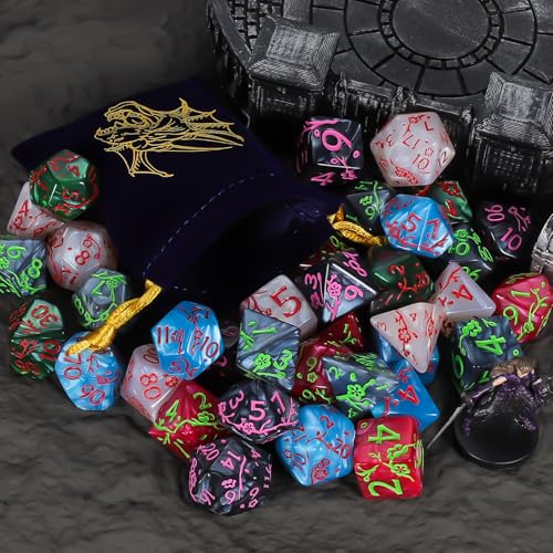 CiaraQ Polyhedral Dice Set - DND Role Playing Dice | Acrylic RPG Dice for Dungeons and Dragons MTG Table Games, Multicolor, 42pcs - color: Red/Black/Green/White/Blue/Gray