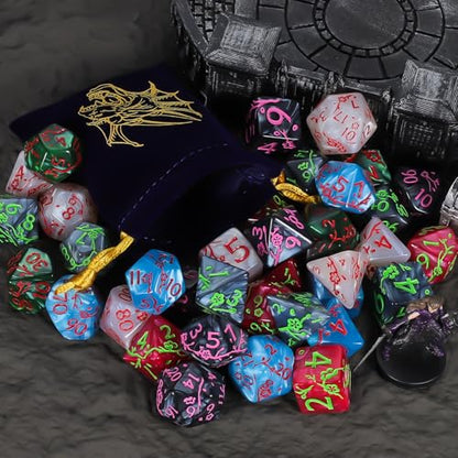 CiaraQ Polyhedral Dice Set - DND Role Playing Dice | Acrylic RPG Dice for Dungeons and Dragons MTG Table Games, Multicolor, 42pcs - color: Red/Black/Green/White/Blue/Gray