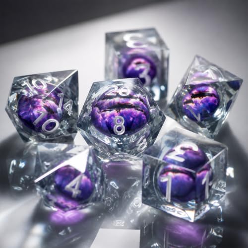 Metal Dice Set for DND - 7pcs with Gift Box, Perfect D&D Gift (Black-Purple) - color: Black-purple