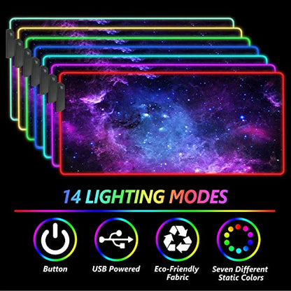 DINKY RGB Gaming Mouse Pad, Large Extended Soft Led Mouse Pad with 14 Lighting Modes, Water Resist Keyboard Pad, Computer Keyboard Mousepads Mat 31.4×11.8 inches- Purple Nebula - color: 01, size: 11.8" x 31.4"
