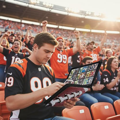 Football Card Binder Features 468 Double-Sided Pockets for Secure NFL Card Storage,Waterproof PU Leather With Zipper Closure Mint Condition Preservation for Hard Gridiron Fans and Collectors - style: Football
