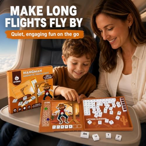 Magnetic Hangman Game for Kids Ages 4-10, Reusable Travel Word Game, Screen-Free Learning Toy for Road Trips, Airplane Activities and Car Rides - style: Hangman Game