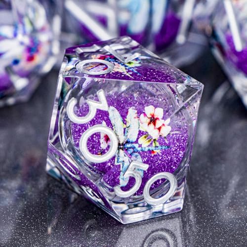 DND Dragonfly Dice 7PCS Polyhedral Sharp Edge Dice Set with Gift Case for Dungeons Dragons Role Playing Game, RPG Resin D and D Dice D6 D8 D10 D12 D20 D% (Silver Purple) - color: Qt-silver Purple