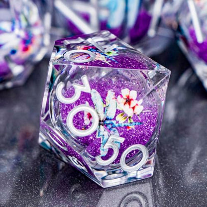 DND Dragonfly Dice 7PCS Polyhedral Sharp Edge Dice Set with Gift Case for Dungeons Dragons Role Playing Game, RPG Resin D and D Dice D6 D8 D10 D12 D20 D% (Silver Purple) - color: Qt-silver Purple