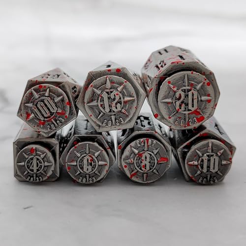 2025 Metal Polyhedral Bullet for DND Dice Set, 7Pcs Metallic D&D Dice with Gift Case for Dungeons and Dragon Game, RPG Role Playing Table Game Gifts (Bloodstain) - color: Bloodstain