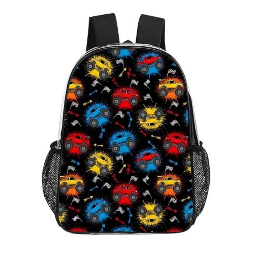 Clear Transparent Beach Backpack Waterproof Sand Water Resistant | Heavy Duty, Blue Orange Monster Trucks, See Through Daypack - color: Pattern (324)