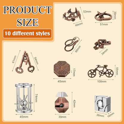 Syhood 10 Pieces Metal Brain Teaser Puzzles for Adults 3D Steel Puzzle Difficult Magic Mind Challenge Unlock Interlocking Games Iq Smart Logic Test Toys Basket Filler Stuffers(Classic) - style: Classic