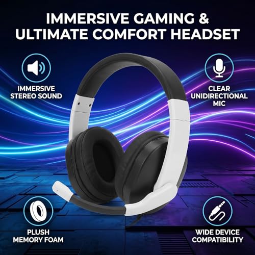 EBTOOLS Gaming Headset with Noise Canceling Microphone, 3.5mm Over Ear Headphones with Deep Bass, Adjustable Soft Padded Headband for Gaming