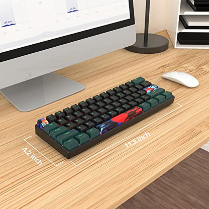 60 Percent Gaming Keyboard Mechanical with Linear Red Switch, 60% Wired Ultra-Compact Mini Keyboard Rainbow with PBT Keycaps for Ps4/Ps5/Xbox(61 Green) - color: 61 Green/red swicth