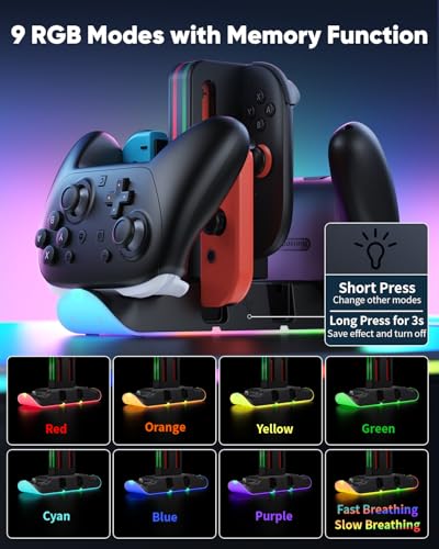 Switch 2/1/OLED Controller Charger, 6 in 1 Charging Dock Station for Joy Cons & for Pro Controller, Charging Stand USB Charging Indicator and USB Cable- Widely Compatibility