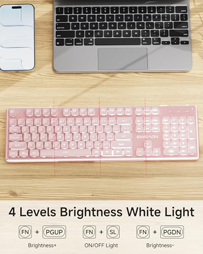 V3 Wireless Keyboard and Mouse Combo, Bluetooth/2.4G Rechargeable Light up Quiet Computer Wireless Keyboard and Mouse with White Backlit, Metal Panel-Pink - color: Upgraded Version - Pink