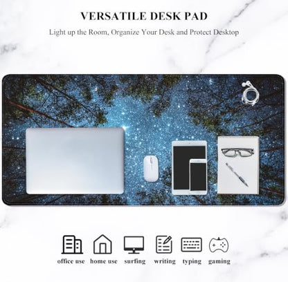 Auhoahsil Large Gaming Mouse Pad, Nature Theme XXL 35.4 x 15.7 in Desk Pad Stitched Non-Slip Rubber Long Computer Mousepad Thin Extended Full Size Desk Mat for Desktop Laptop Wireless Mice, Night Sky - color: 02 Starry Night, size: 35.5L x 15.7W inches