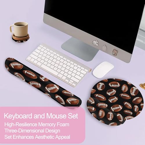 American Football Keyboard Wrist Rest Pad and Mouse Pad Wrist Support Set,3-in-1 Ergonomic Mouse Pad with Non-Slip Rubber Base for Home Office Game Computers Desk, - color: American Football