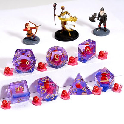 DND Resin Snail Dice Set, Red D&D Polyhedral Dice for Dungeons and Dragons RPG, MTG Role Playing Games D and D Dice 7pc D20 D12 D10 D8 D6 D4 - color: Red Snail