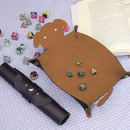SIQUK 2 Pieces Dog Dice Rolling Tray Folding Dice Trays PU Leather Scroll Dices Holder Storage for D&D RPG Games (Camel, Black) - color: Camel, Black